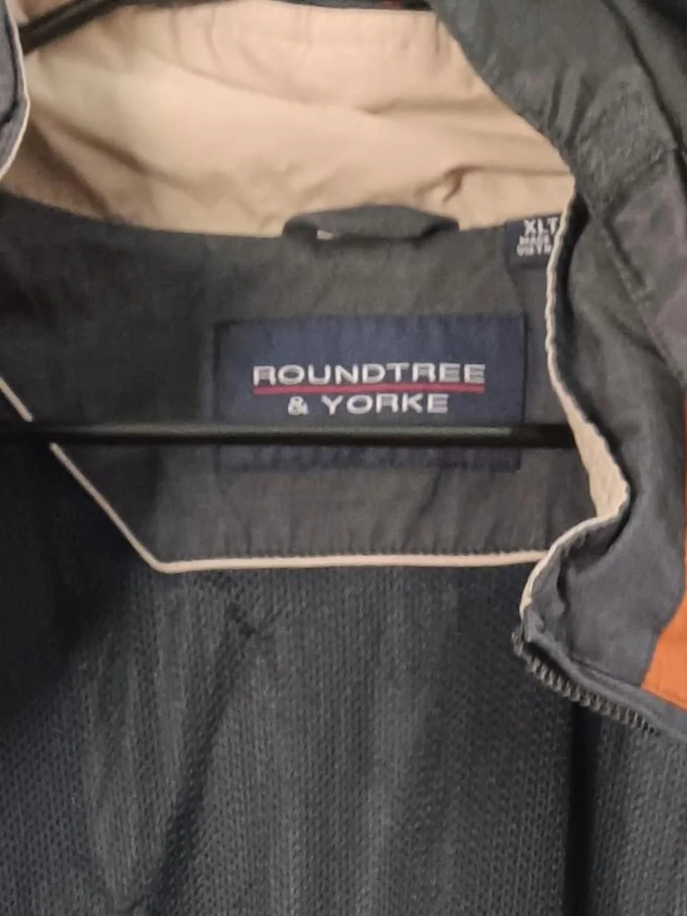 Roundtree & Yorke Grey Hooded Raincoat with Rust Accent